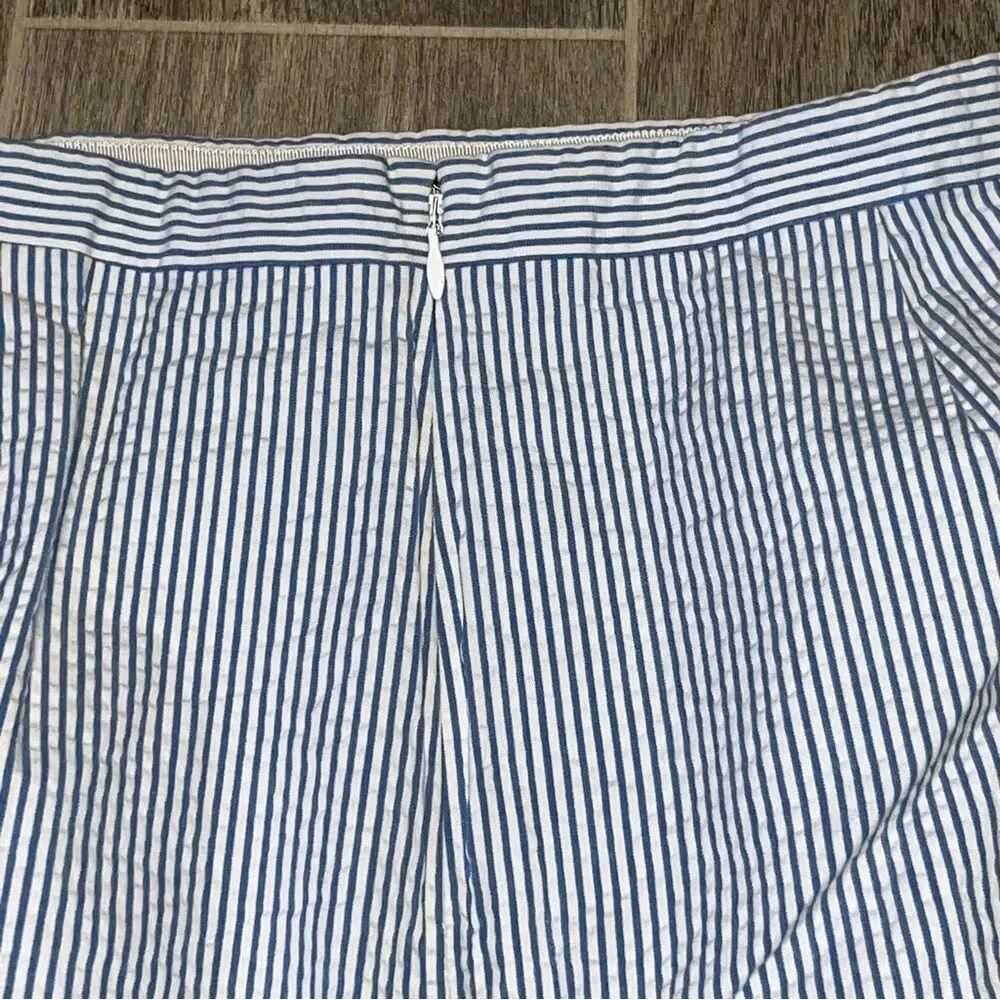 J. Crew Blue & White Striped Seersucker Pencil Skirt